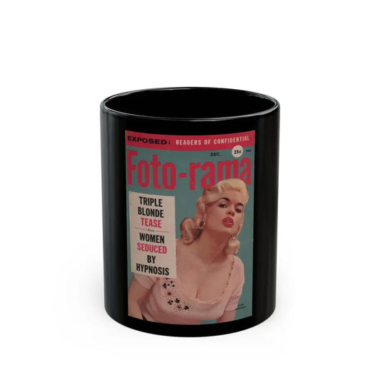 Jayne Mansfield #183 - Jayne on front cover in Color & inside spread from Foto-Rama Digest Mag. Dec. '56 (Vintage Female Icon) Black Coffee Mug 11oz - Go Mug Yourself