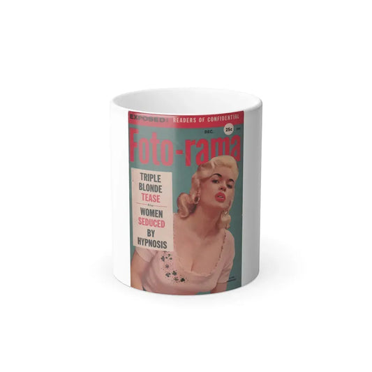 Jayne Mansfield #183 - Jayne on front cover in Color & inside spread from Foto-Rama Digest Mag. Dec. '56 (Vintage Female Icon) Color Changing Coffee Mug 11oz - Go Mug Yourself