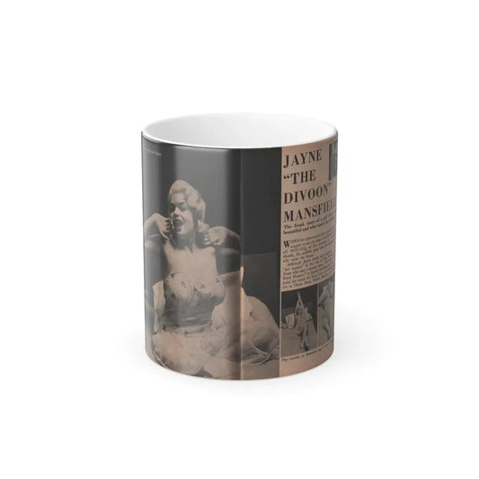 Jayne Mansfield #184 - 2 Pages, 2 Large B&W Photo & 3 Small Ones Plus Caption & Article from Foto-rama Digest Mag. Dec. '56 (Vintage Female Icon) Color Changing Coffee Mug 11oz - Go Mug Yourself