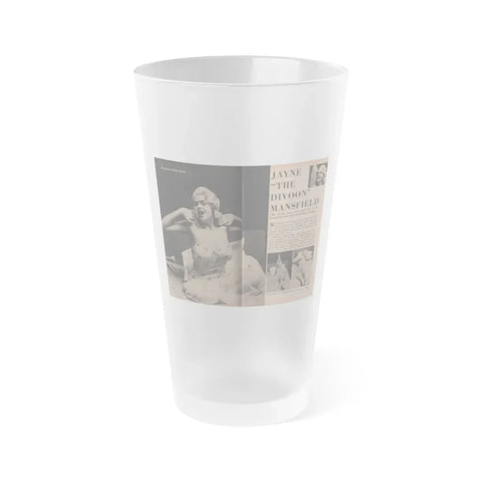 Jayne Mansfield #184 - 2 Pages, 2 Large B&W Photo & 3 Small Ones Plus Caption & Article from Foto-rama Digest Mag. Dec. '56 (Vintage Female Icon) Frosted Pint Glass 16oz 16oz Frosted - Go Mug Yourself