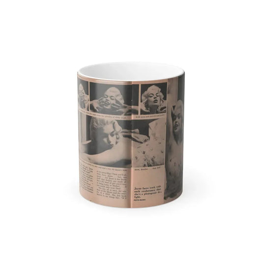 Jayne Mansfield #185 - 2 Pages, 4 B&W Photos, Captions & Article from Foto-rama Digest Mag. Dec. '56 (Vintage Female Icon) Color Changing Coffee Mug 11oz - Go Mug Yourself