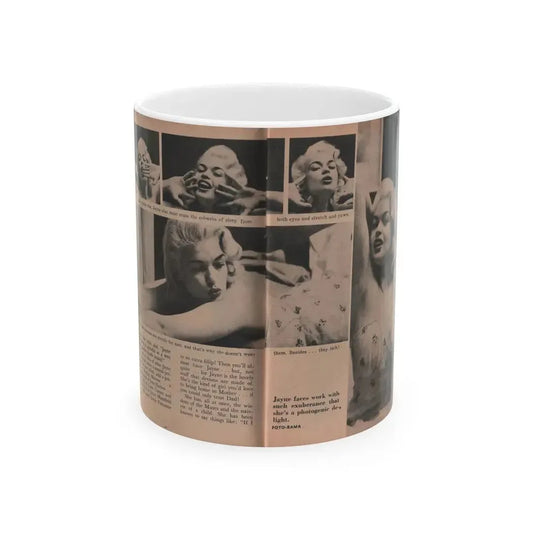 Jayne Mansfield #185 - 2 Pages, 4 B&W Photos, Captions & Article from Foto-rama Digest Mag. Dec. '56 (Vintage Female Icon) White Coffee Mug 11oz - Go Mug Yourself
