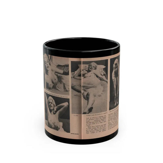 Jayne Mansfield #186 - 2 Pages, 4 B&W Photos, Captions & Article from Foto-rama Digest Mag. Dec. '56 (Vintage Female Icon) Black Coffee Mug 11oz - Go Mug Yourself