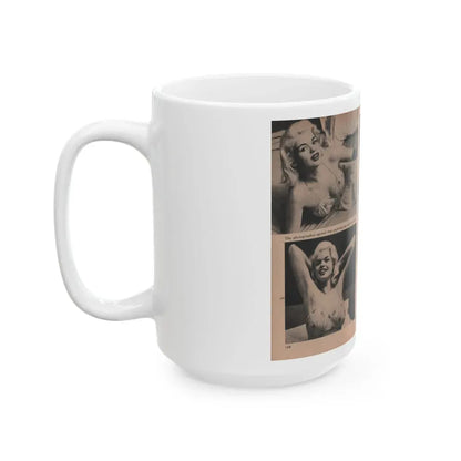 Jayne Mansfield #186 - 2 Pages, 4 B&W Photos, Captions & Article from Foto-rama Digest Mag. Dec. '56 (Vintage Female Icon) White Coffee Mug - Go Mug Yourself