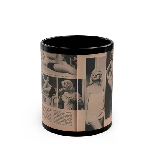 Jayne Mansfield #187 - 2 Pages, 5 B&W Photos, 1 Caption & Article from Foto-rama Digest Mag. Dec. '56 (Vintage Female Icon) Black Coffee Mug 11oz - Go Mug Yourself