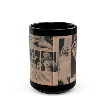 Jayne Mansfield #187 - 2 Pages, 5 B&W Photos, 1 Caption & Article from Foto-rama Digest Mag. Dec. '56 (Vintage Female Icon) Black Coffee Mug 15oz - Go Mug Yourself
