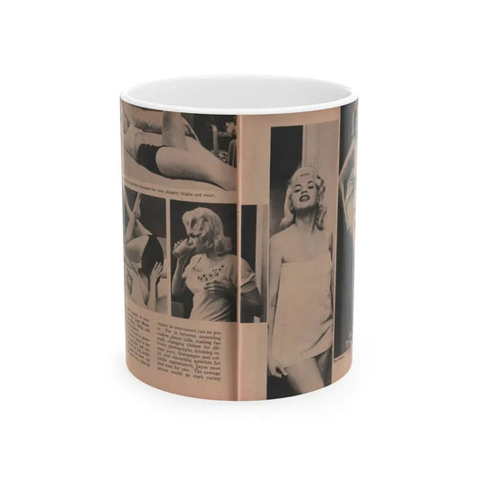 Jayne Mansfield #187 - 2 Pages, 5 B&W Photos, 1 Caption & Article from Foto-rama Digest Mag. Dec. '56 (Vintage Female Icon) White Coffee Mug 11oz - Go Mug Yourself