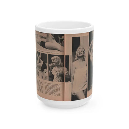 Jayne Mansfield #187 - 2 Pages, 5 B&W Photos, 1 Caption & Article from Foto-rama Digest Mag. Dec. '56 (Vintage Female Icon) White Coffee Mug 15oz - Go Mug Yourself