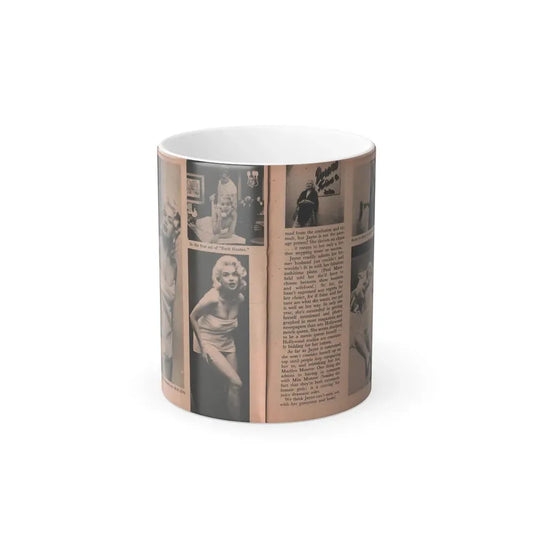 Jayne Mansfield #188 - 2 Pages, 6 B&W Photos, Captions & Article ending from Foto-rama Digest Mag. Dec. '56 (Vintage Female Icon) Color Changing Coffee Mug 11oz - Go Mug Yourself