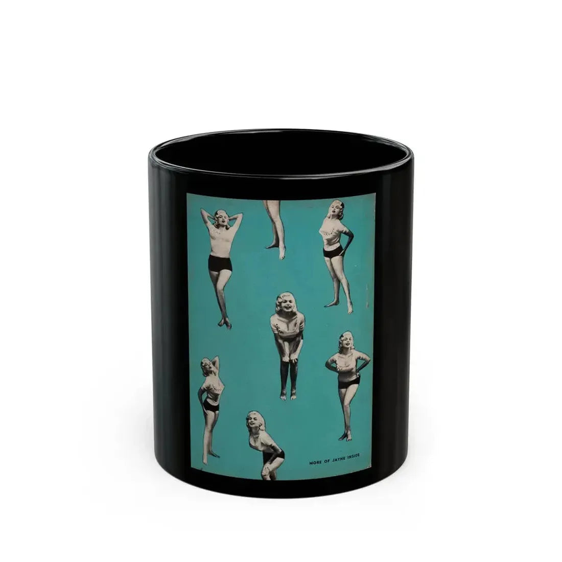 Jayne Mansfield #189 - Jayne on back cover in B&W & inside spread from Foto-Rama Digest Mag. Dec. '56 (Vintage Female Icon) Black Coffee Mug 11oz - Go Mug Yourself