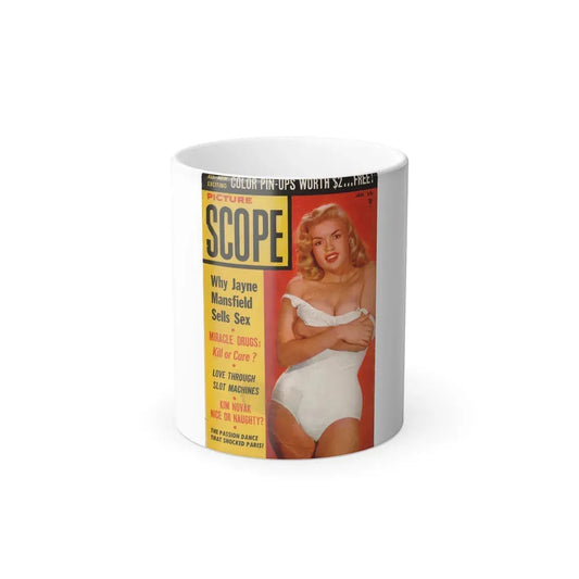 Jayne Mansfield #190 - Jayne on Cover in Color & inside spread from PICTURE SCOPE January '57 (Vintage Female Icon) Color Changing Coffee Mug 11oz - Go Mug Yourself