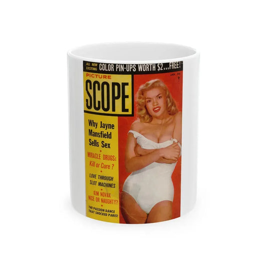 Jayne Mansfield #190 - Jayne on Cover in Color & inside spread from PICTURE SCOPE January '57 (Vintage Female Icon) White Coffee Mug 11oz - Go Mug Yourself