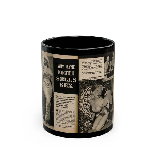Jayne Mansfield #191 - 2 Pages, 3 B&W Photos, Captions & Article from PICTURE SCOPE January '57 (Vintage Female Icon) Black Coffee Mug 11oz - Go Mug Yourself
