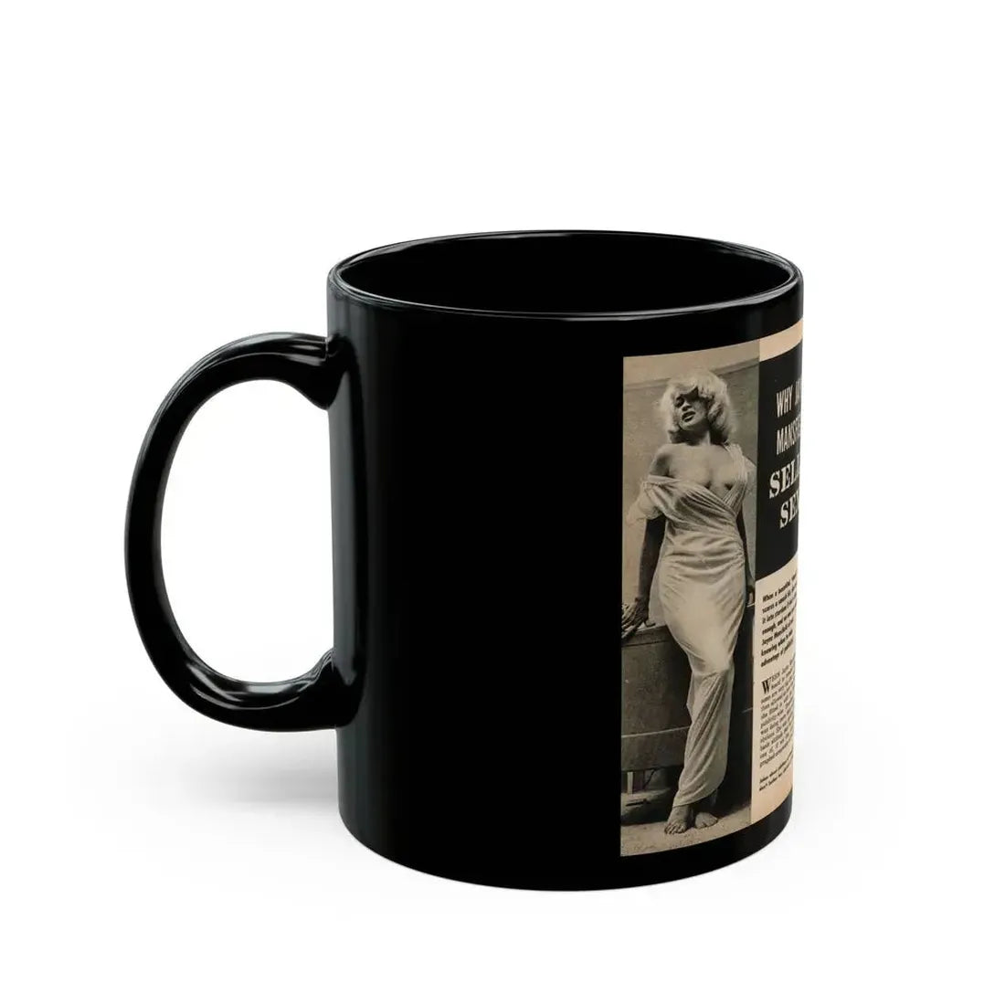 Jayne Mansfield #191 - 2 Pages, 3 B&W Photos, Captions & Article from PICTURE SCOPE January '57 (Vintage Female Icon) Black Coffee Mug - Go Mug Yourself
