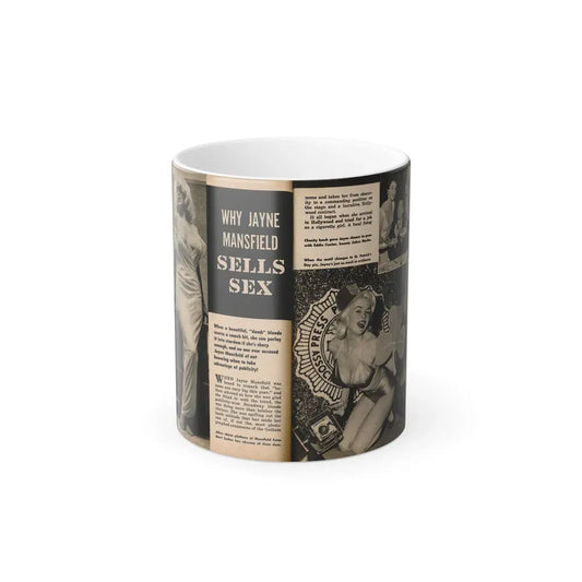 Jayne Mansfield #191 - 2 Pages, 3 B&W Photos, Captions & Article from PICTURE SCOPE January '57 (Vintage Female Icon) Color Changing Coffee Mug 11oz - Go Mug Yourself
