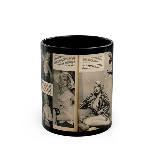 Jayne Mansfield #192 - 2 Pages, 5 B&W Photos & 4 Captions from PICTURE SCOPE January '57 (Vintage Female Icon) Black Coffee Mug 11oz - Go Mug Yourself