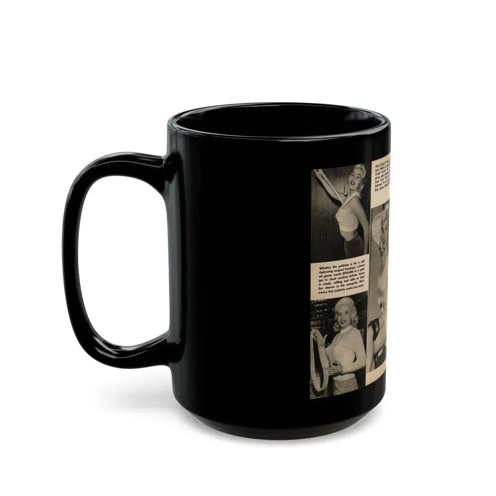 Jayne Mansfield #192 - 2 Pages, 5 B&W Photos & 4 Captions from PICTURE SCOPE January '57 (Vintage Female Icon) Black Coffee Mug - Go Mug Yourself