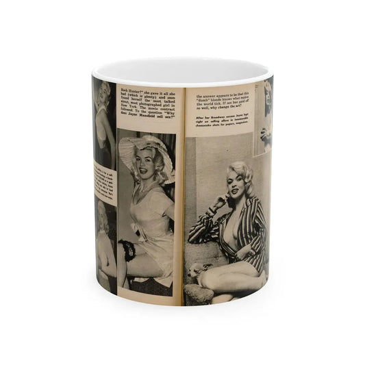 Jayne Mansfield #192 - 2 Pages, 5 B&W Photos & 4 Captions from PICTURE SCOPE January '57 (Vintage Female Icon) White Coffee Mug 11oz - Go Mug Yourself