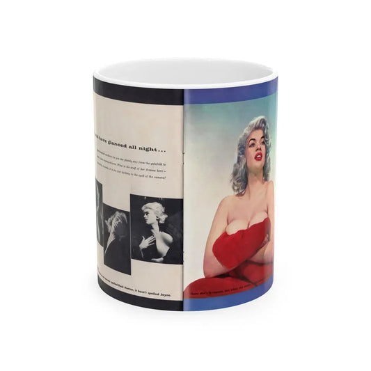 Jayne Mansfield #270 - Pages 1 & 2 of 6 with, 3 B&W Photos & 1 Large Color with, 3 Captions from JEM Magazine May '57 (Vintage Female Icon) White Coffee Mug 11oz - Go Mug Yourself