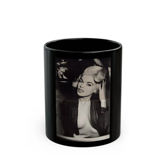 Jayne Mansfield #271 - Pages 3 & 4 of 6 with, 2 Page B&W Centerfold Photo from JEM Magazine May '57 (Vintage Female Icon) Black Coffee Mug 11oz - Go Mug Yourself