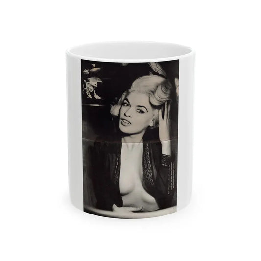 Jayne Mansfield #271 - Pages 3 & 4 of 6 with, 2 Page B&W Centerfold Photo from JEM Magazine May '57 (Vintage Female Icon) White Coffee Mug 11oz - Go Mug Yourself