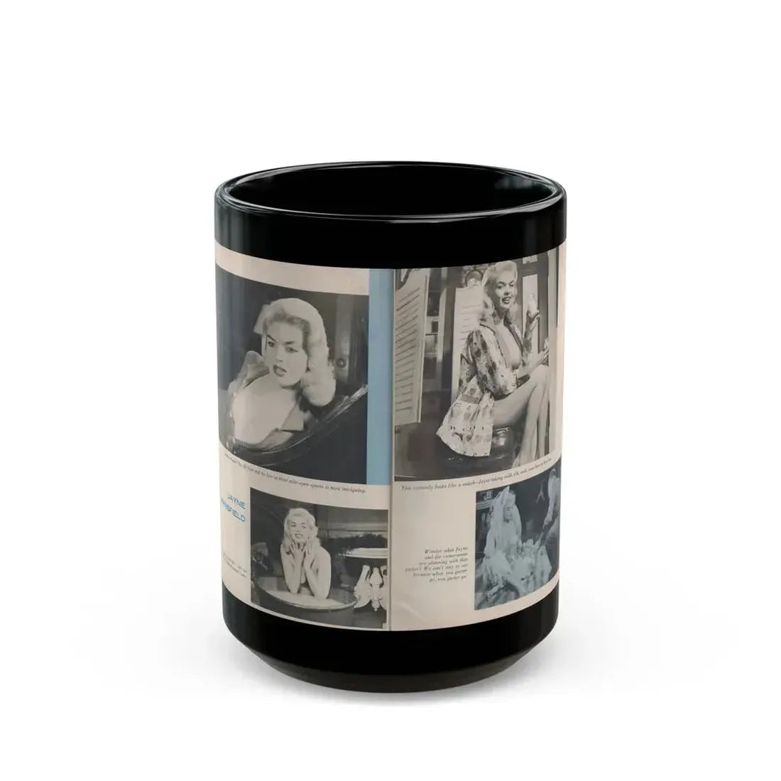 Jayne Mansfield #275 - Pages 3 & 4 of 4 with, 4 B&W Photos from Jem Magazine Nov. '56 (Vintage Female Icon) Black Coffee Mug 15oz - Go Mug Yourself