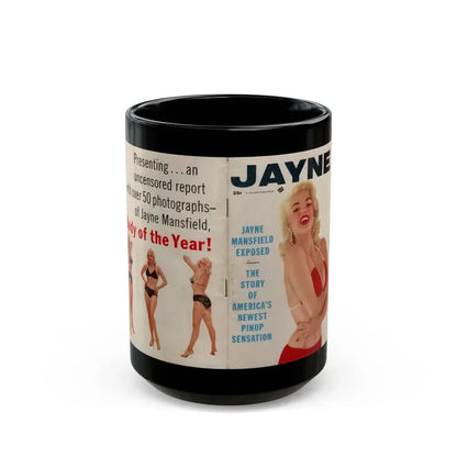 Jayne Mansfield #277 - JAYNE Pocket Magazine unfolded front & back cover with over 50 photos of her! (Vintage Female Icon) Black Coffee Mug 15oz - Go Mug Yourself
