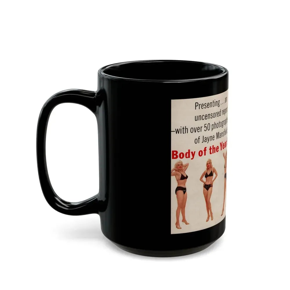 Jayne Mansfield #277 - JAYNE Pocket Magazine unfolded front & back cover with over 50 photos of her! (Vintage Female Icon) Black Coffee Mug - Go Mug Yourself