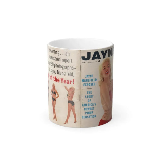 Jayne Mansfield #277 - JAYNE Pocket Magazine unfolded front & back cover with over 50 photos of her! (Vintage Female Icon) Color Changing Coffee Mug 11oz - Go Mug Yourself