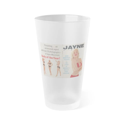 Jayne Mansfield #277 - JAYNE Pocket Magazine unfolded front & back cover with over 50 photos of her! (Vintage Female Icon) Frosted Pint Glass 16oz-16oz-Frosted-Go Mug Yourself