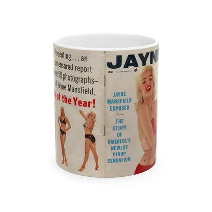 Jayne Mansfield #277 - JAYNE Pocket Magazine unfolded front & back cover with over 50 photos of her! (Vintage Female Icon) White Coffee Mug 11oz - Go Mug Yourself