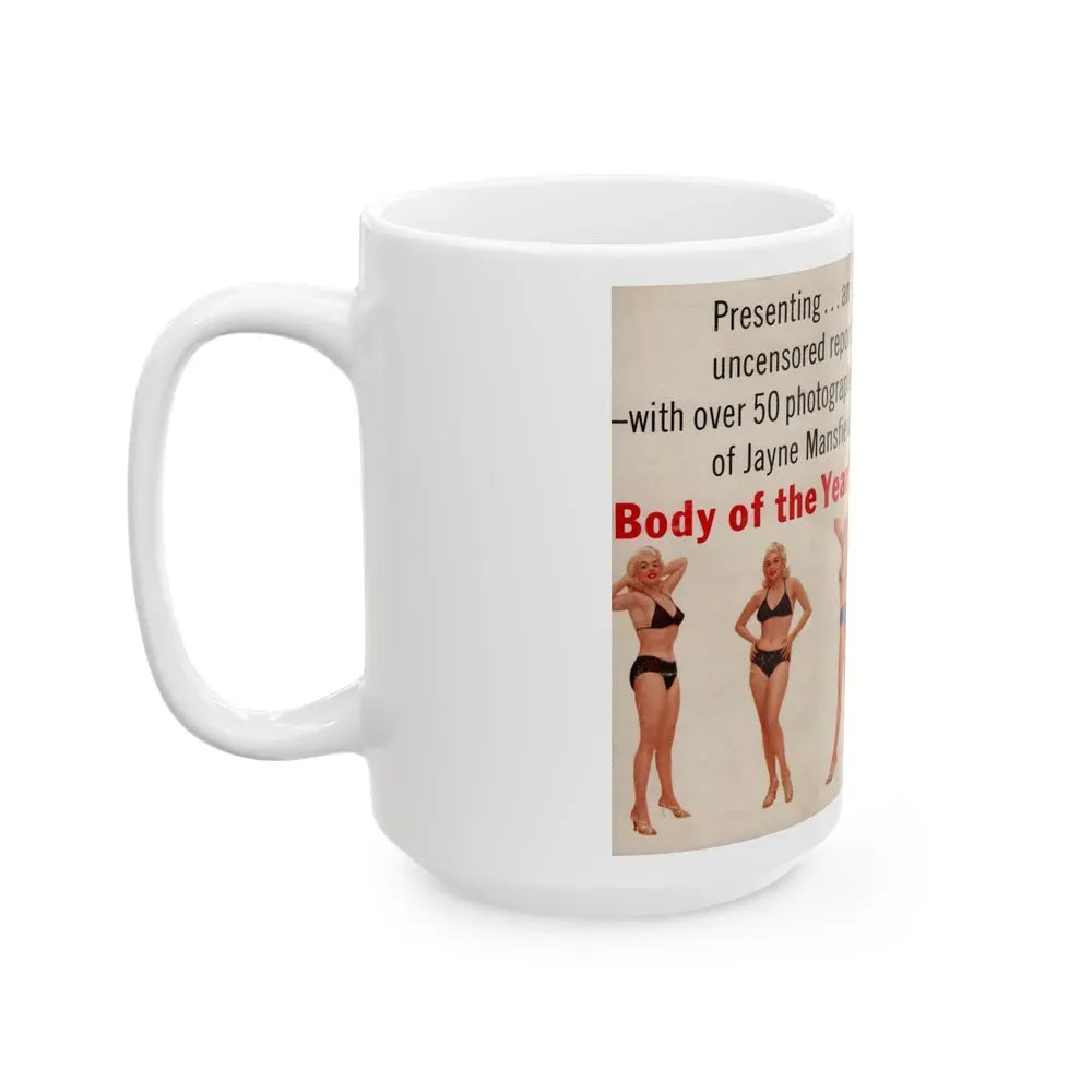 Jayne Mansfield #277 - JAYNE Pocket Magazine unfolded front & back cover with over 50 photos of her! (Vintage Female Icon) White Coffee Mug - Go Mug Yourself