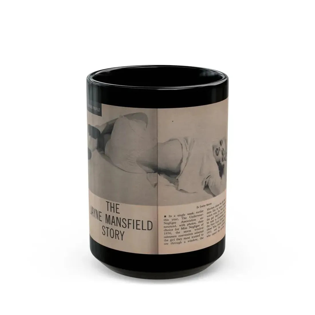 Jayne Mansfield #279 - JAYNE Pocket Magazine Pages 2 & 3 (Vintage Female Icon) Black Coffee Mug 15oz - Go Mug Yourself