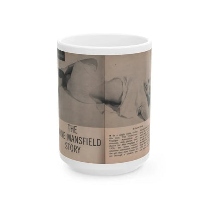 Jayne Mansfield #279 - JAYNE Pocket Magazine Pages 2 & 3 (Vintage Female Icon) White Coffee Mug 15oz - Go Mug Yourself