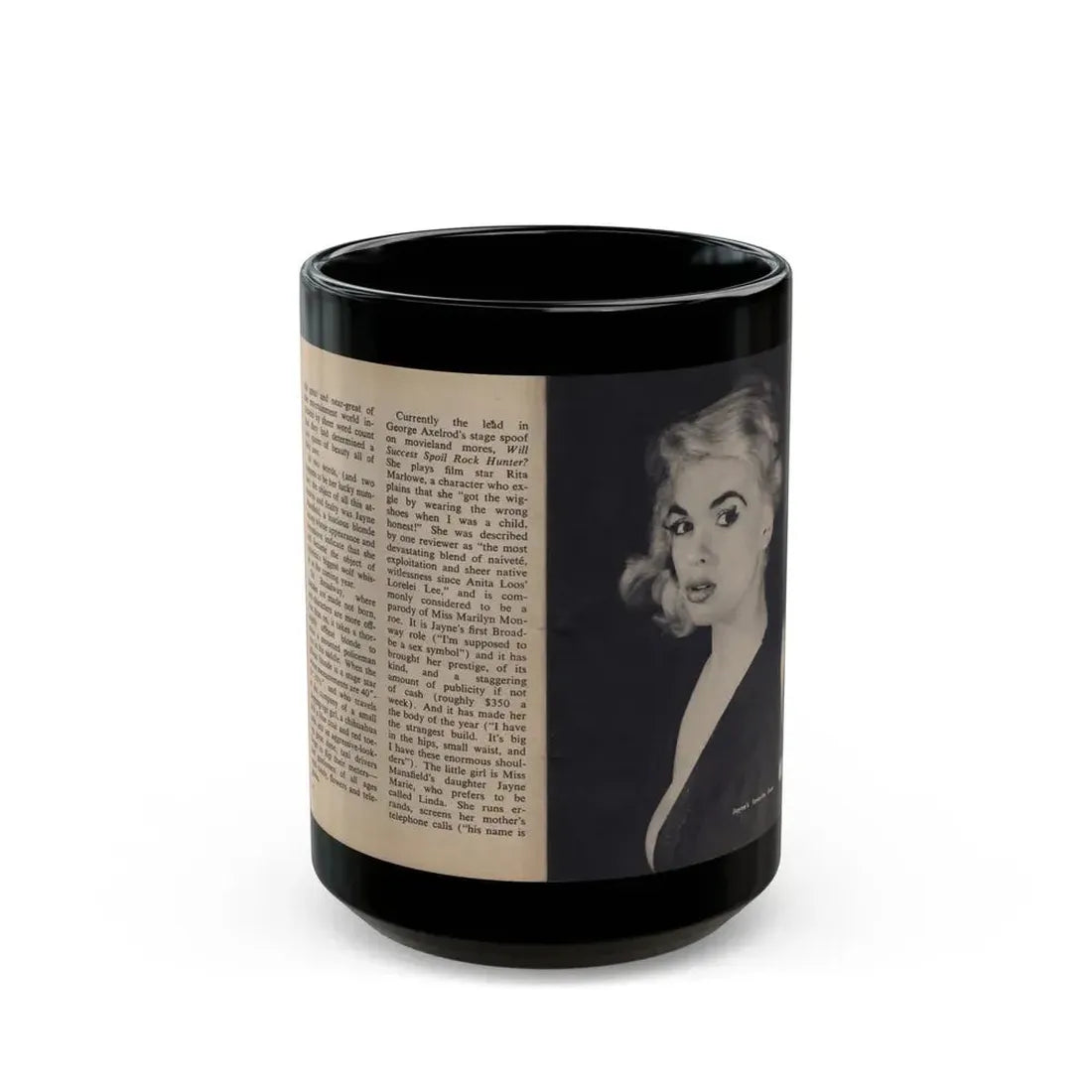 Jayne Mansfield #280 - JAYNE Pocket Magazine Pages 4 & 5 (Vintage Female Icon) Black Coffee Mug 15oz - Go Mug Yourself
