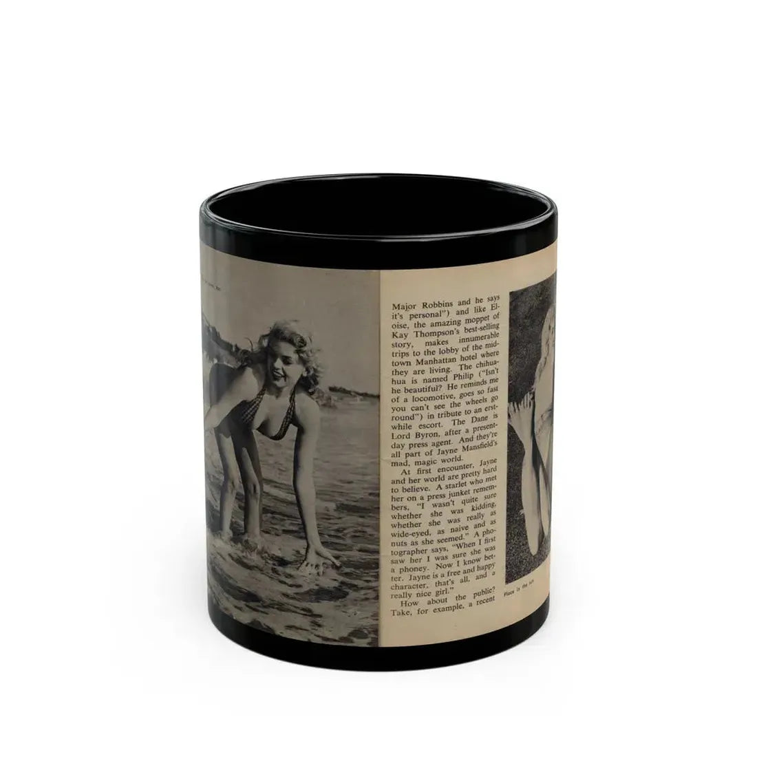 Jayne Mansfield #281 - JAYNE Pocket Magazine Pages 6 & 7 (Vintage Female Icon) Black Coffee Mug 11oz - Go Mug Yourself