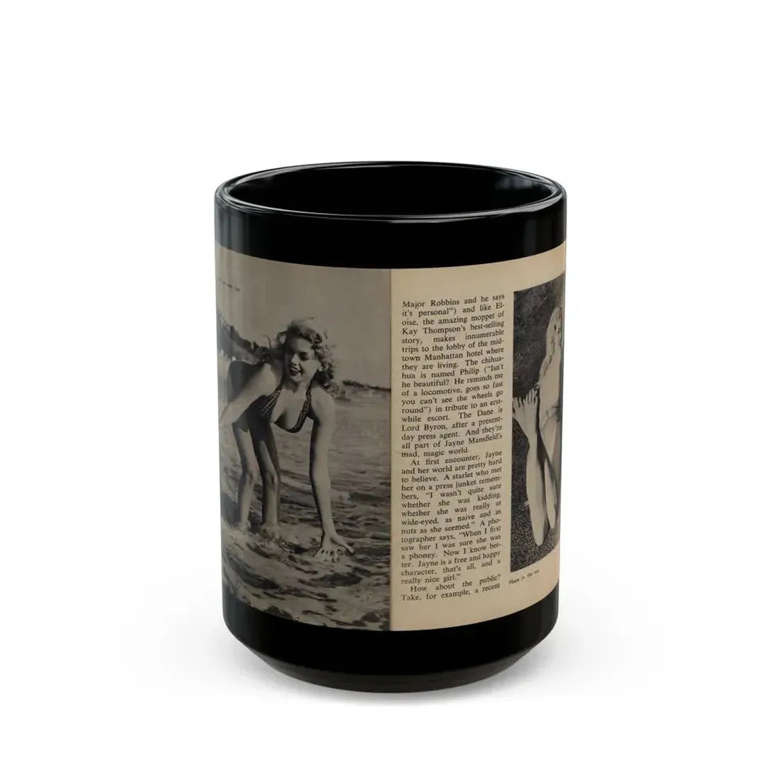 Jayne Mansfield #281 - JAYNE Pocket Magazine Pages 6 & 7 (Vintage Female Icon) Black Coffee Mug 15oz - Go Mug Yourself