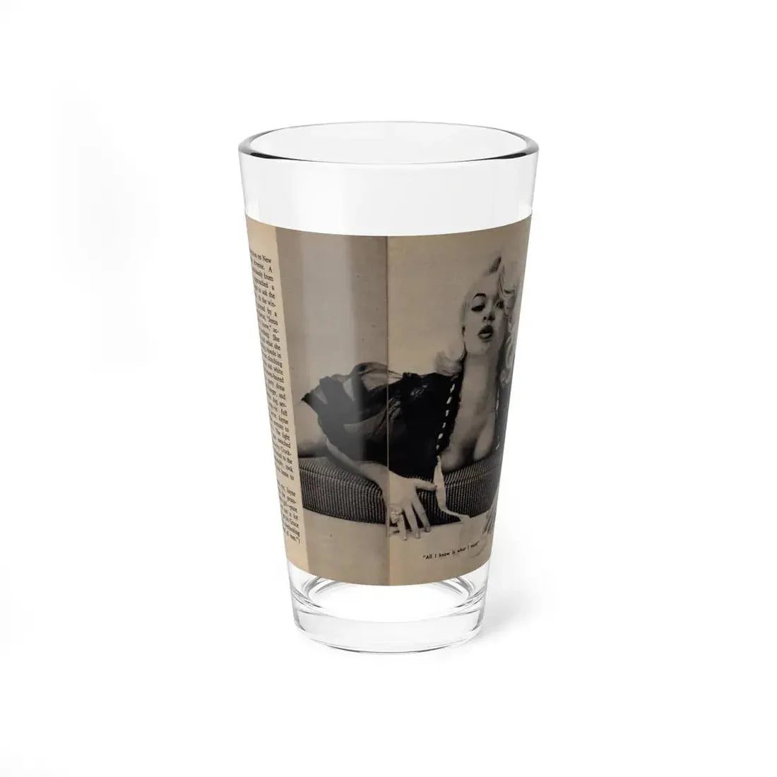 Jayne Mansfield #282 - JAYNE Pocket Magazine Pages 8 & 9 (Vintage Female Icon) Pint Glass 16oz 16oz - Go Mug Yourself