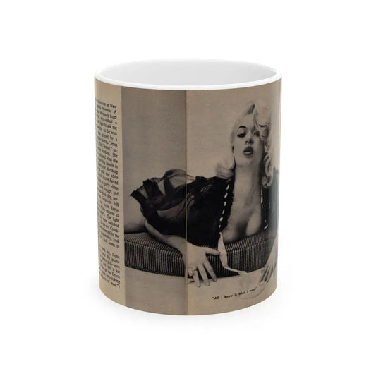 Jayne Mansfield #282 - JAYNE Pocket Magazine Pages 8 & 9 (Vintage Female Icon) White Coffee Mug 11oz - Go Mug Yourself