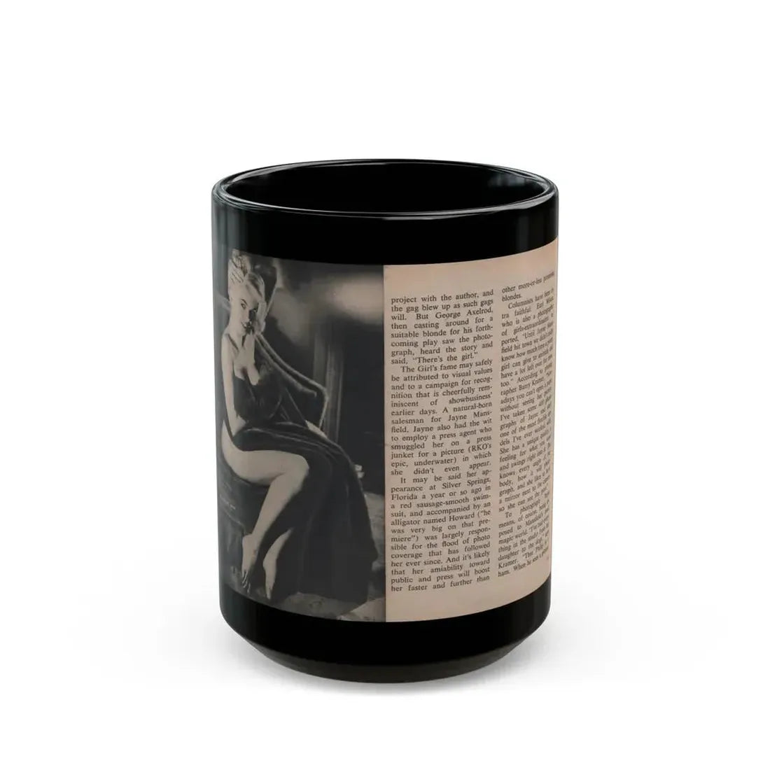 Jayne Mansfield #289 - JAYNE Pocket Magazine Pages 22 & 23 (Vintage Female Icon) Black Coffee Mug 15oz - Go Mug Yourself