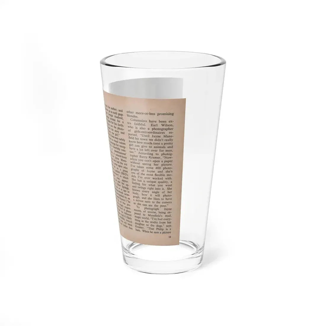 Jayne Mansfield #289 - JAYNE Pocket Magazine Pages 22 & 23 (Vintage Female Icon) Pint Glass 16oz - Go Mug Yourself
