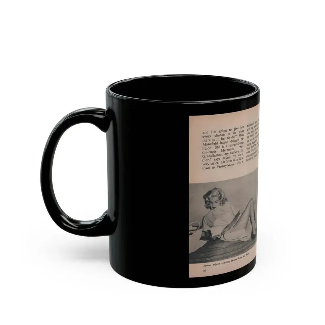 Jayne Mansfield #291 - JAYNE Pocket Magazine Pages 26 & 27 (Vintage Female Icon) Black Coffee Mug - Go Mug Yourself
