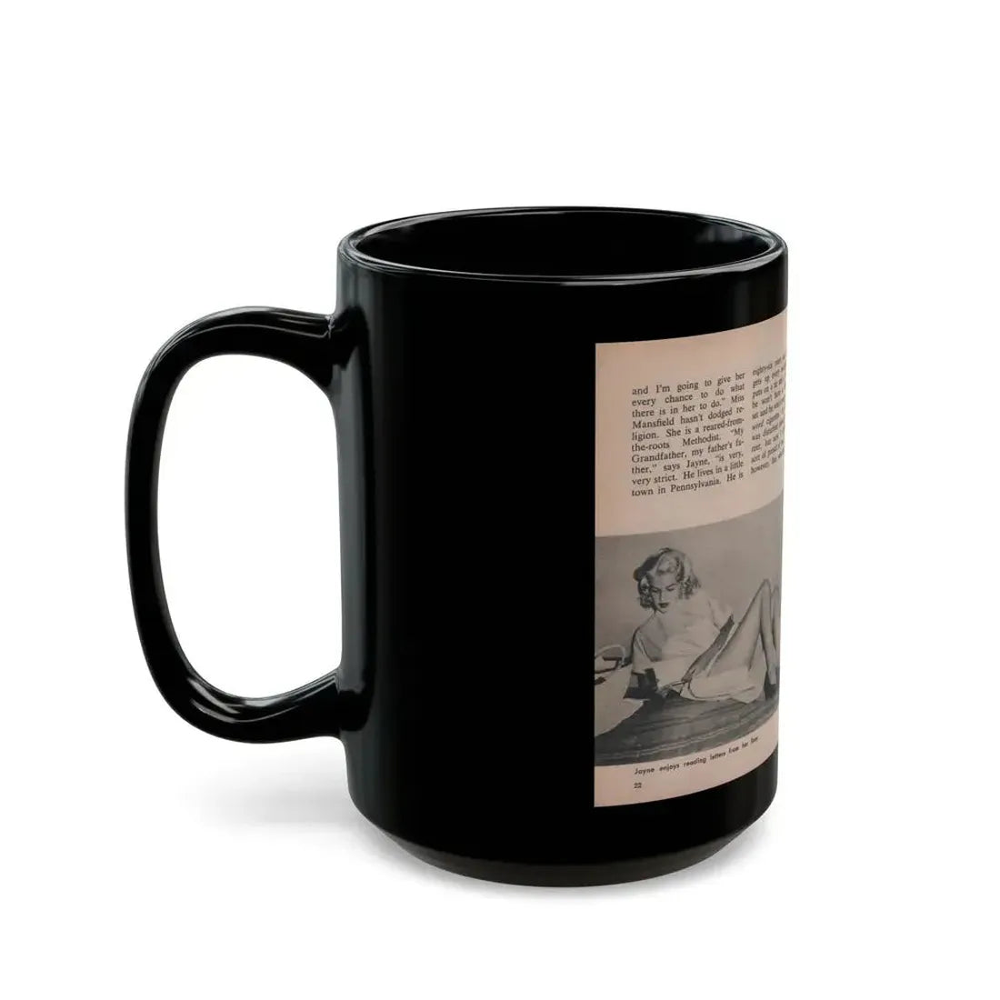 Jayne Mansfield #291 - JAYNE Pocket Magazine Pages 26 & 27 (Vintage Female Icon) Black Coffee Mug - Go Mug Yourself