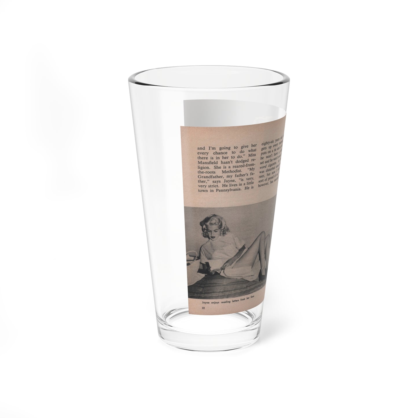 Jayne Mansfield #291 - JAYNE Pocket Magazine Pages 26 & 27 (Vintage Female Icon) Pint Glass 16oz-Go Mug Yourself