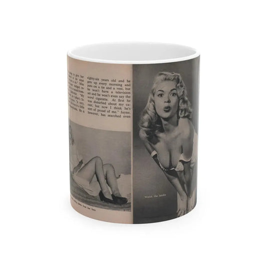 Jayne Mansfield #291 - JAYNE Pocket Magazine Pages 26 & 27 (Vintage Female Icon) White Coffee Mug 11oz - Go Mug Yourself
