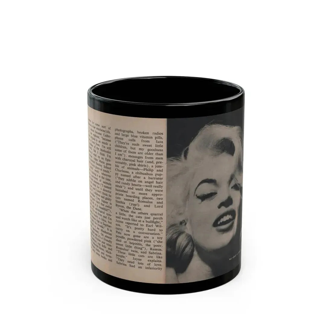 Jayne Mansfield #293 - JAYNE Pocket Magazine Pages 30 & 31 (Vintage Female Icon) Black Coffee Mug 11oz - Go Mug Yourself