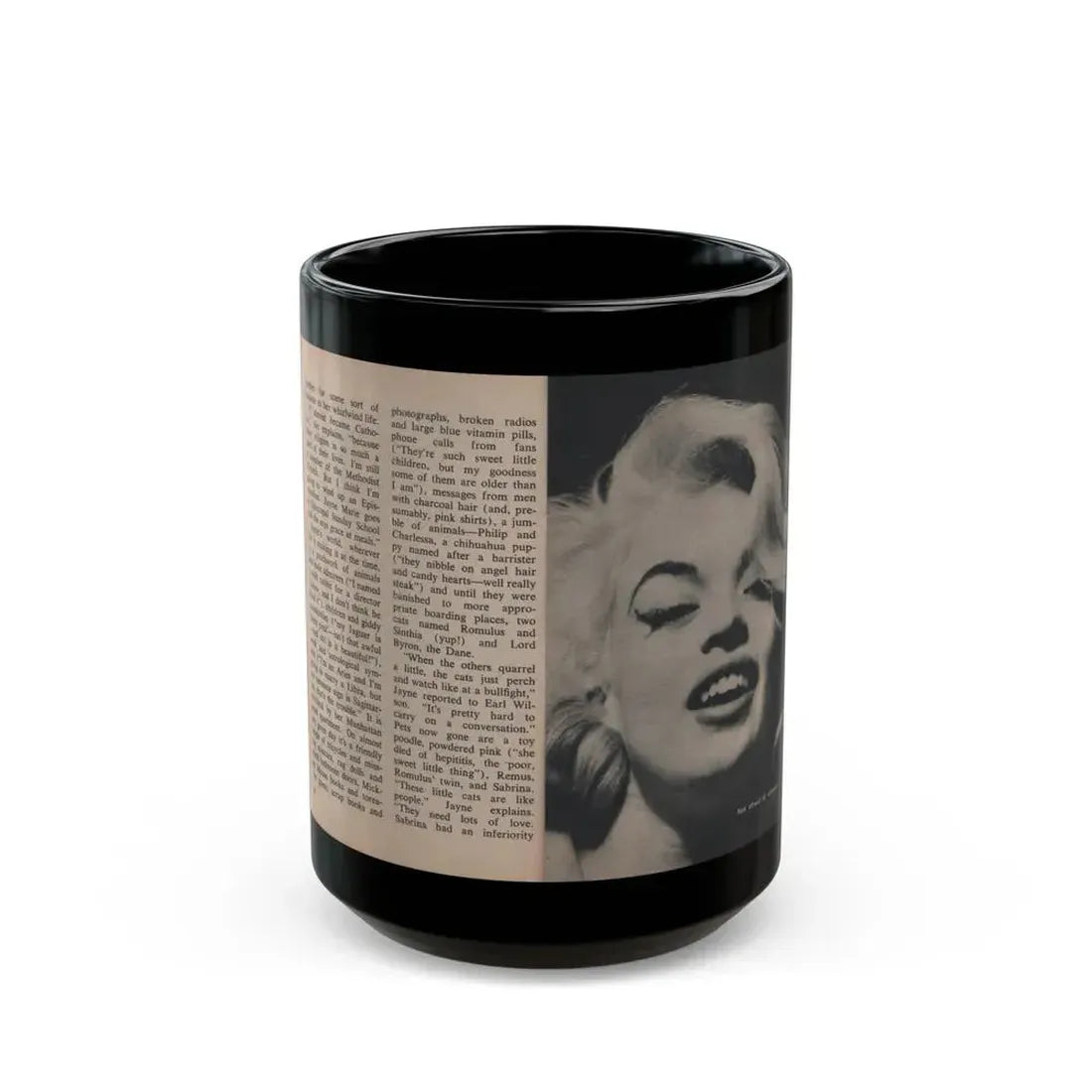 Jayne Mansfield #293 - JAYNE Pocket Magazine Pages 30 & 31 (Vintage Female Icon) Black Coffee Mug - Go Mug Yourself
