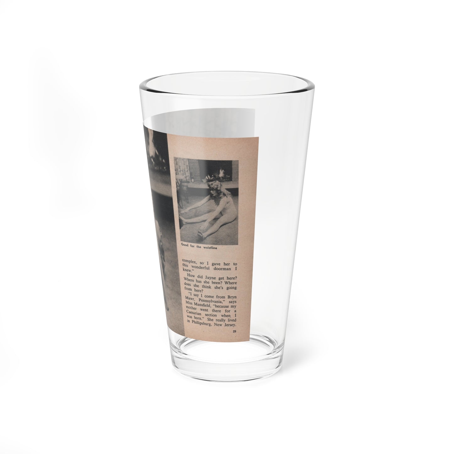 Jayne Mansfield #294 - JAYNE Pocket Magazine Pages 32 & 33 (Vintage Female Icon) Pint Glass 16oz-Go Mug Yourself