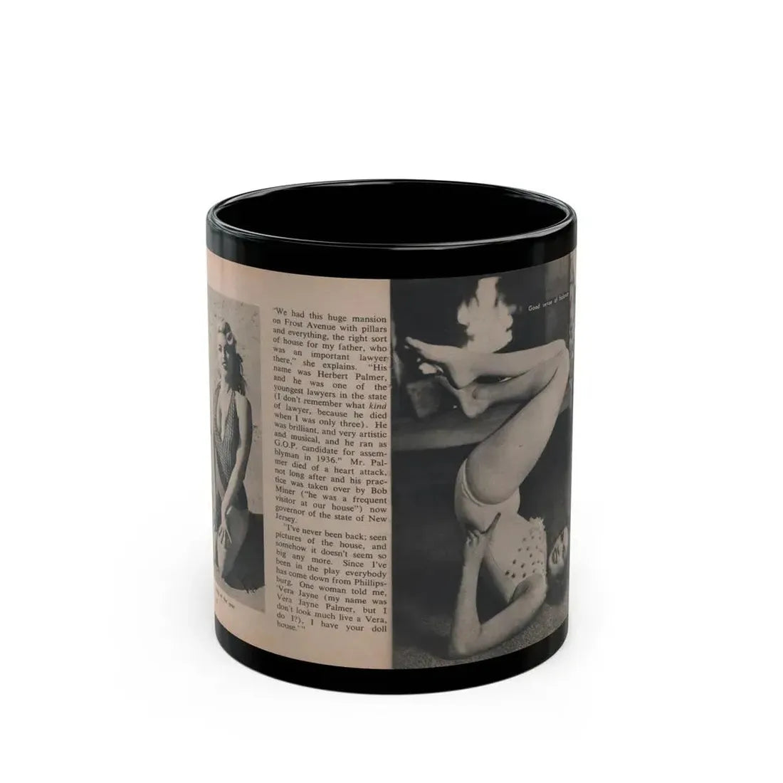 Jayne Mansfield #295 - JAYNE Pocket Magazine Pages 34 & 35 (Vintage Female Icon) Black Coffee Mug 11oz - Go Mug Yourself