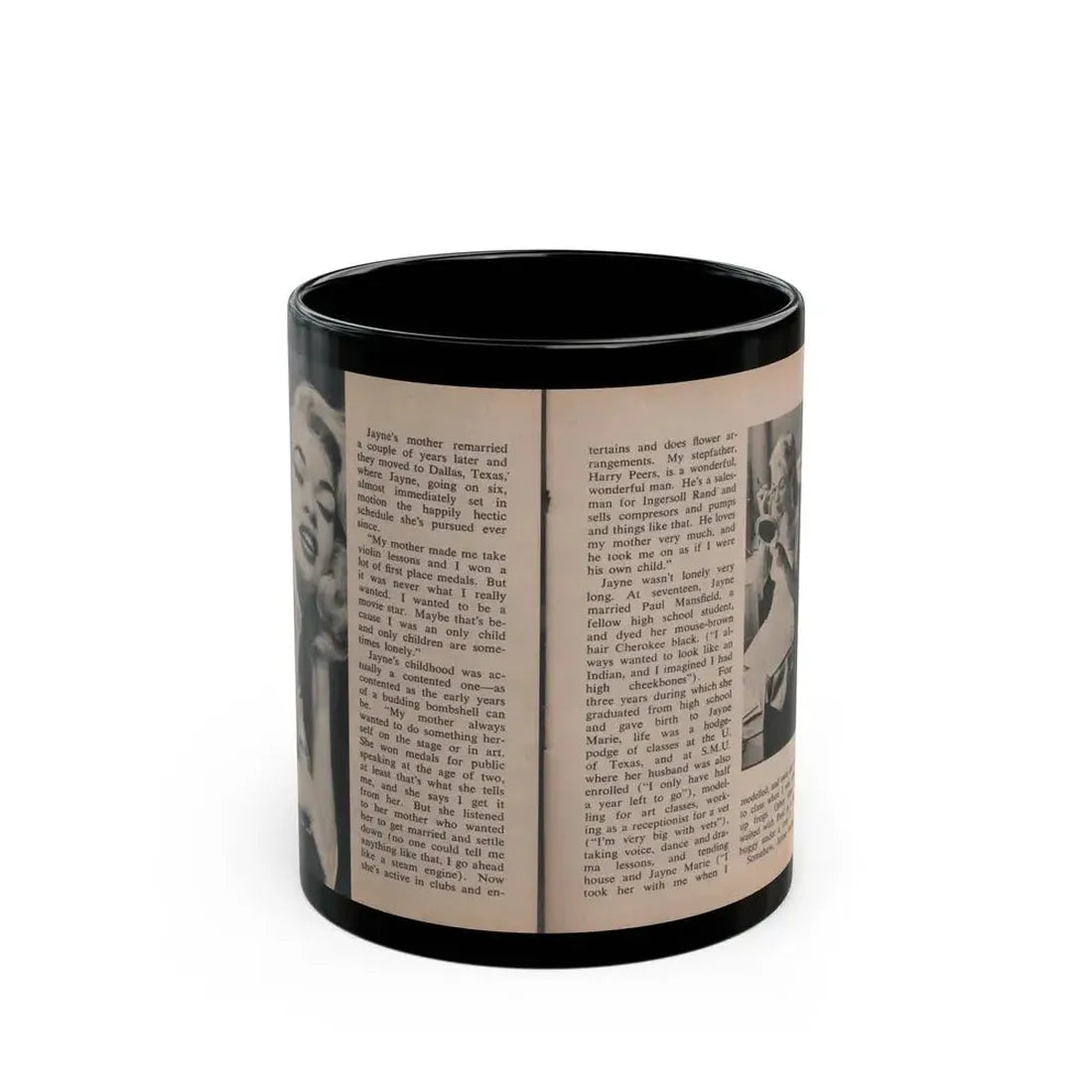 Jayne Mansfield #297 - JAYNE Pocket Magazine Pages 38 & 39 (Vintage Female Icon) Black Coffee Mug 11oz - Go Mug Yourself